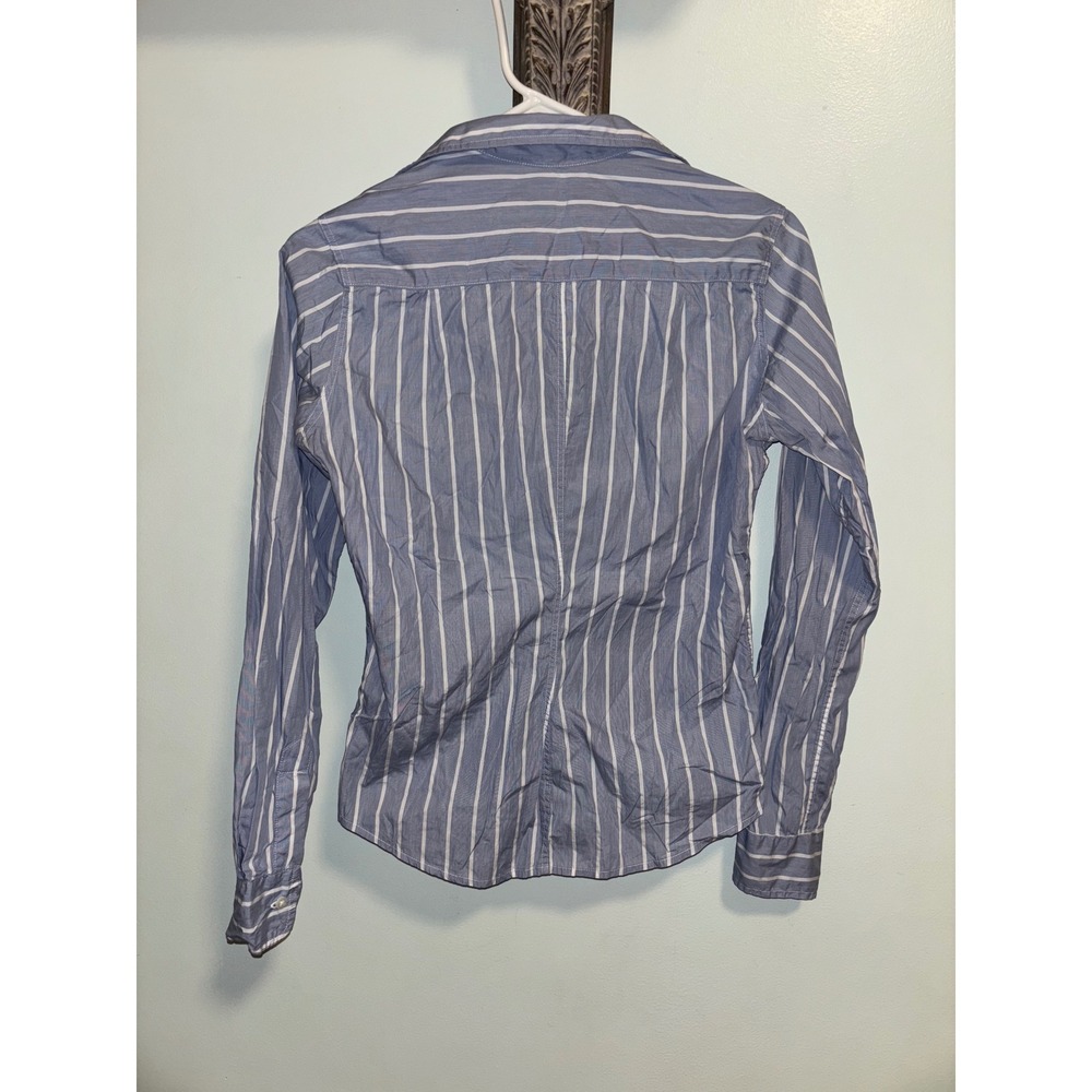 Frank & Eileen Barry Blue White Striped Button Down Shirt XS Italian Poplin USA - Picture 3 of 9